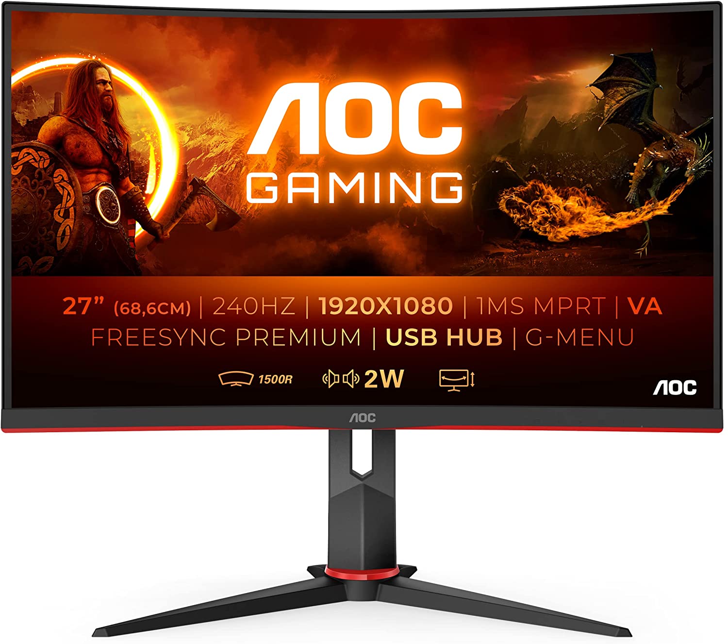 MONITOR GAMING AOC C27G2Z, CURVO 27 VA, FHD, 240Hz, 0.5ms