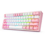 TECLADO MECANICO REDRAGON FIZZ PRO WIRELESS K616-RGB WP - 60% - DUST PROOF RED - 430G - USB-C - WHITE/PINK