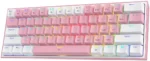 TECLADO MECANICO REDRAGON FIZZ PRO WIRELESS K616-RGB WP - 60% - DUST PROOF RED - 430G - USB-C - WHITE/PINK
