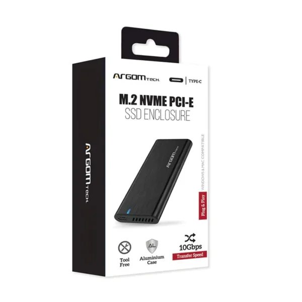 Enclosure Argom Tech ARG-AC-1038 para SSD M.2 NVMe PCI-e SSD a USB-Type C Negro