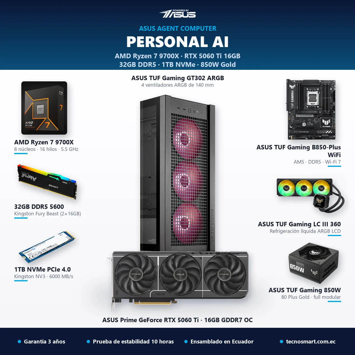 ASUS Agent Computer Personal AI con AMD Ryzen 7 9700X, ASUS Prime GeForce RTX 5060 Ti 16GB GDDR7, 32GB DDR5 y SSD 1TB – Tecnosmart ASUS Agent Computer Personal AI con AMD Ryzen 7 9700X, ASUS Prime GeForce RTX 5060 Ti 16GB GDDR7, 32GB DDR5 y SSD 1TB – Tecnosmart
