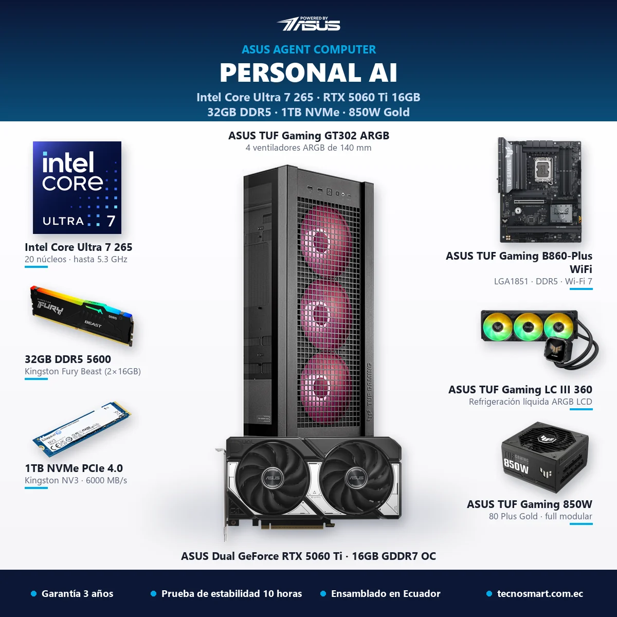 ASUS Agent Computer Personal AI con Intel Core Ultra 7 265, ASUS Dual RTX 5060 Ti 16GB, 32GB DDR5 y SSD 1TB – Tecnosmart ASUS Agent Computer Personal AI con Intel Core Ultra 7 265, ASUS Dual RTX 5060 Ti 16GB, 32GB DDR5 y SSD 1TB – Tecnosmart