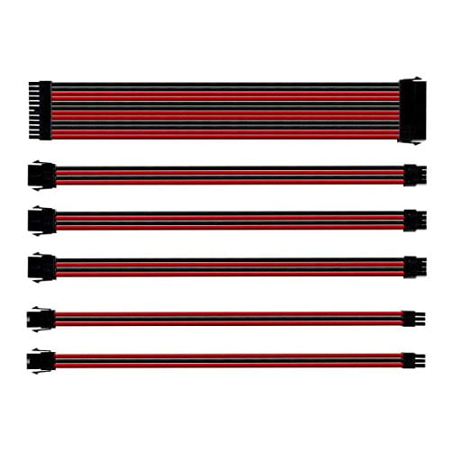 Kit Extensor de cables para Fuente de poder upHere - Mallado - Rojo con Negro - 30CM