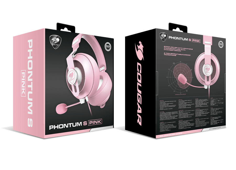 HEADSET COUGAR PHONTUM S PINK - ESTEREO - CARDIODE - CONTROLADOR 53MM - CON CANCELACION DE RUIDO (3H500P53P.0001)