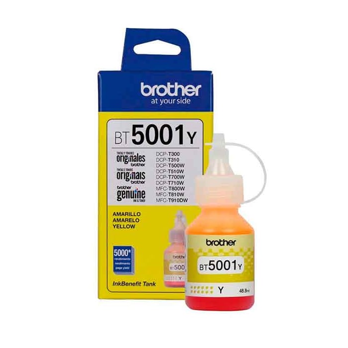 Botella de de Tinta Brother BT5001Y - Yellow - 5000 Páginas - Para DCPT510W, DCPT710W, MFCT810W, MFCT910DW