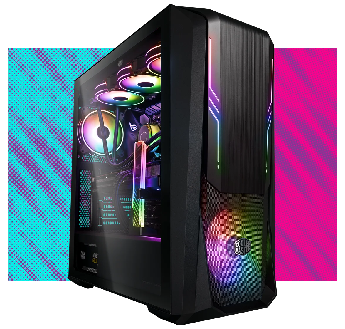 CASE COOLER MASTER MASTERBOX 500 ARGB - MID TOWER - TEMPERED GLASS - 2 FAN CF120 ARGB 120MM (MB500-KGNN-S00)