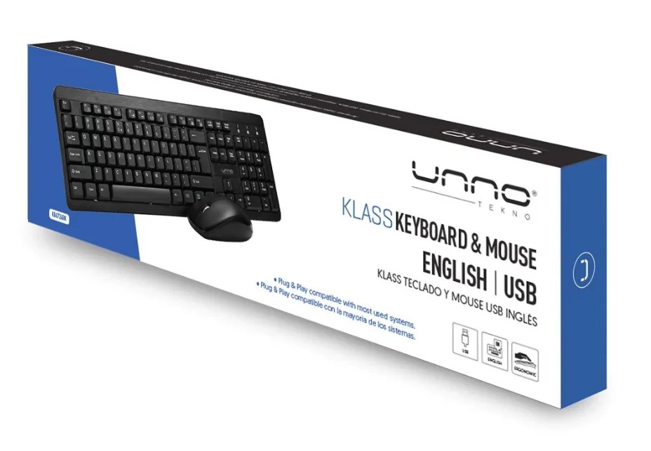 COMBO TECLADO Y MOUSE UNNO TEKNO KLASS USB BLACK - ESPAÑOL