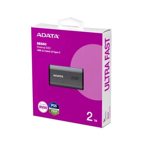 SSD ADATA SD880 2TB - USB-C 3.2 GEN 2X2 - 2000MB/S WRITE - 2000MB/S READ - GRAY (AELI-SE880-2TCGY)