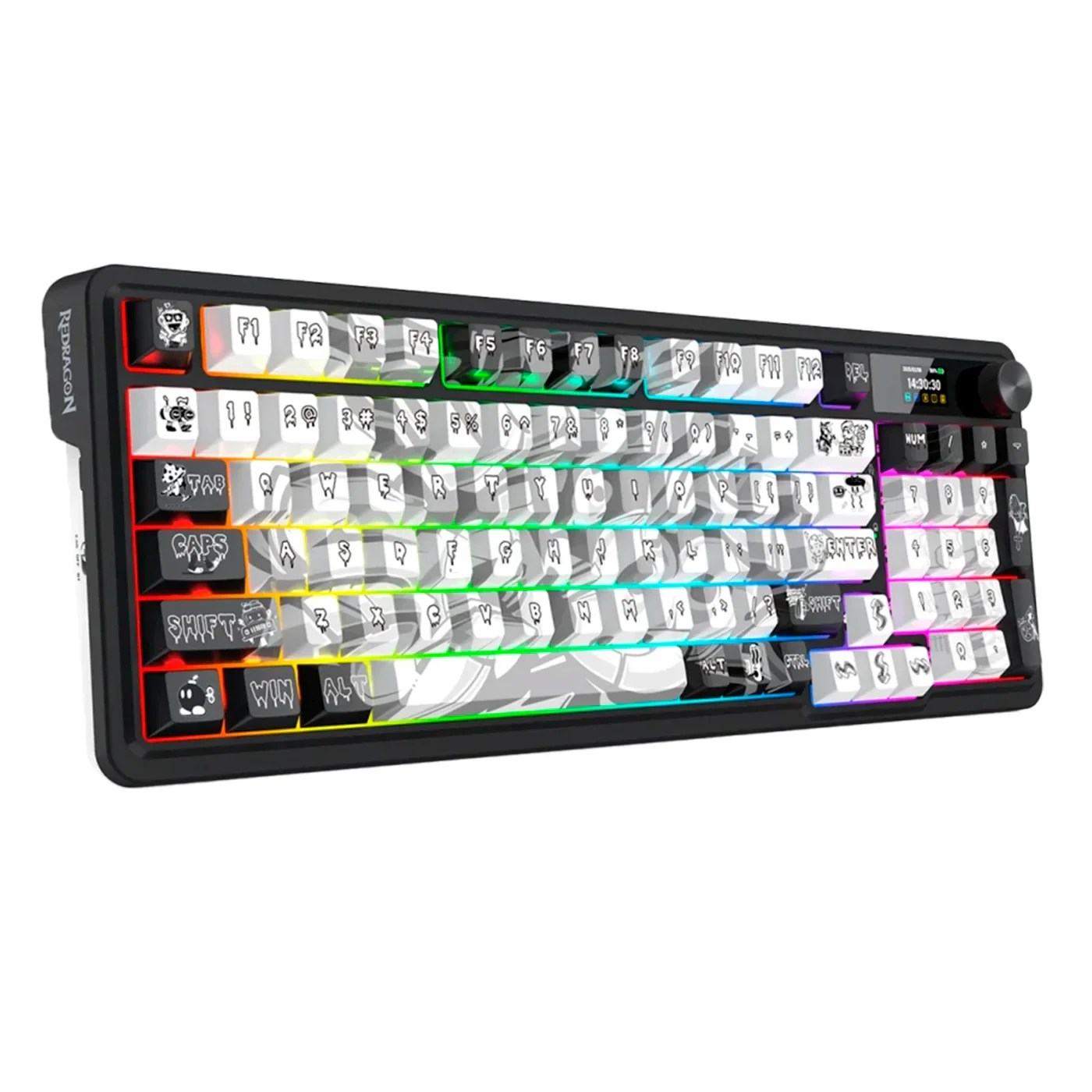 TECLADO GAMER WIRELESS ARTEMIS PRO K719GF-RGB-PRO NEGRO/BLANCO CON PANTALLA LCD REDRAGON