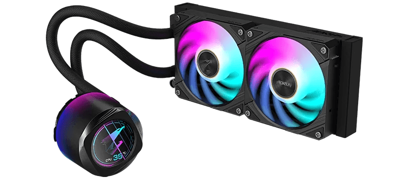 WATER COOLER AORUS WATERFORCE X II 240 - FULL COLOR LCD DISPLAY - 2X120MM ARGB MAGNETICO - LGA 115X/1200/1700 - AM4/AM5 - BLACK (GP-AORUSWATERFORCEXII240)