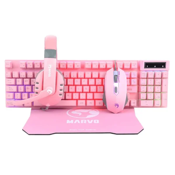 Combo Marvo CM370PM Pink: Teclado, Mouse, Audifonos y Pad