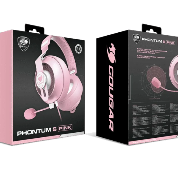 HEADSET COUGAR PHONTUM S PINK - ESTEREO - CARDIODE - CONTROLADOR 53MM - CON CANCELACION DE RUIDO (3H500P53P.0001)