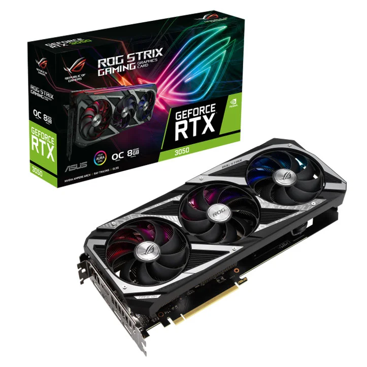 VID0456 TARJETA DE VIDEO ASUS ROG STRIX GEFORCE RTX 3050 8GB - GDDR6 - OC EDITION - 3DP/2HDMI (ROG-STRIX-RTX3050-O8G-GAMING) ( 90YV0HI1-MVAA00 )